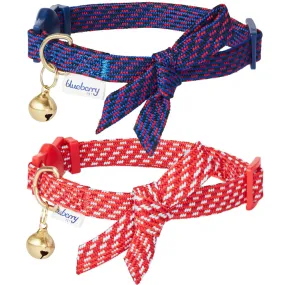 Blueberry Pet Stylish Adjustable Breakaway Cat Collar Set with Bowtie and Bell - Diagonal Striped Design (2 Pack)