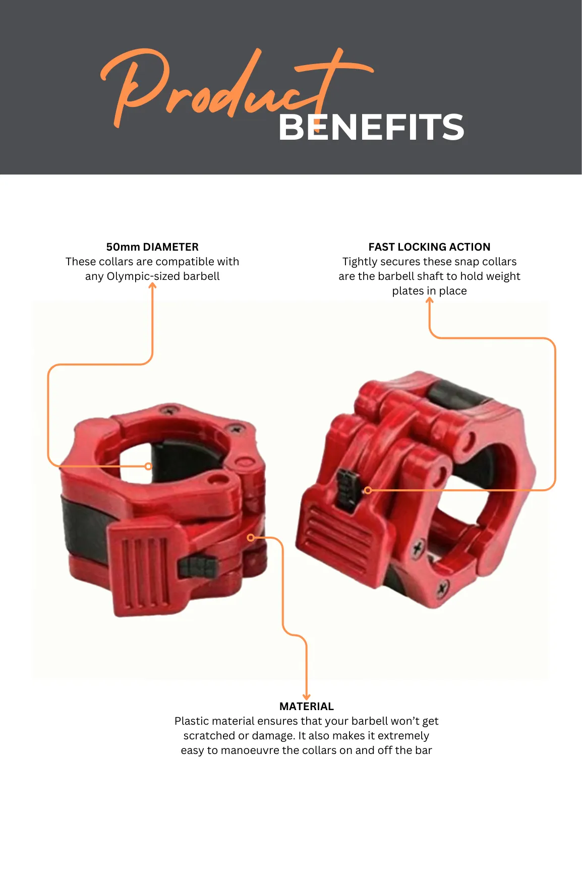 Body Iron Olympic Barbell Snap Locks (Red)