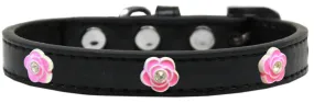 Bright Pink Rose Widget Dog Collar Black Size 18