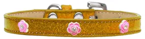 Bright Pink Rose Widget Dog Collar Gold Ice Cream Size 12