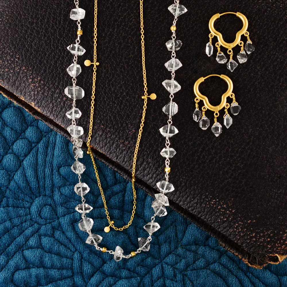 Dripping Clicker Hoops in Herkimer & Gold