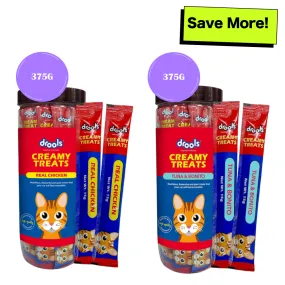 Drools Real Chicken and Tuna & Bunito Creamy Cat Treats Combo