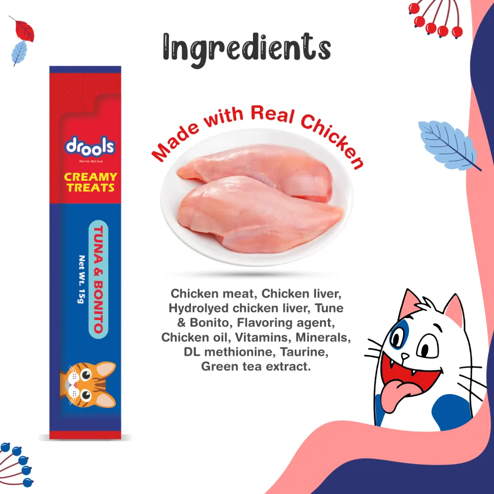 Drools Real Chicken and Tuna & Bunito Creamy Cat Treats Combo
