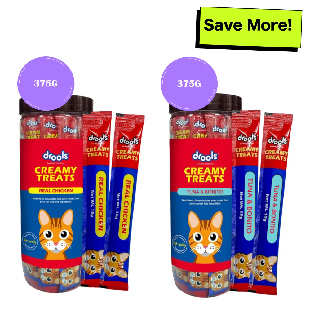 Drools Real Chicken and Tuna & Bunito Creamy Cat Treats Combo