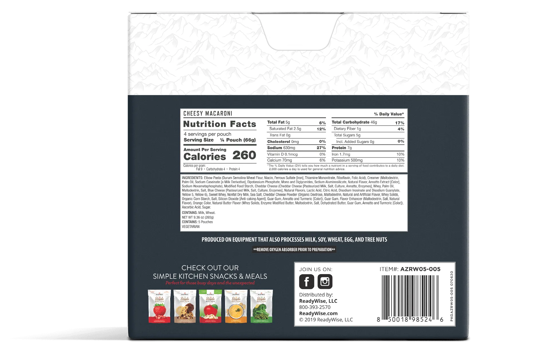 Emergency Food Favorite - Cheesy Macaroni (5 x 4 Serving Pouches)