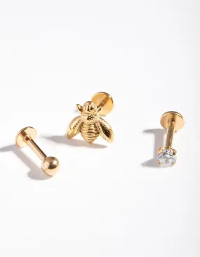 Gold Plated Surgical Steel Flat Back Bee Jewellery Pack