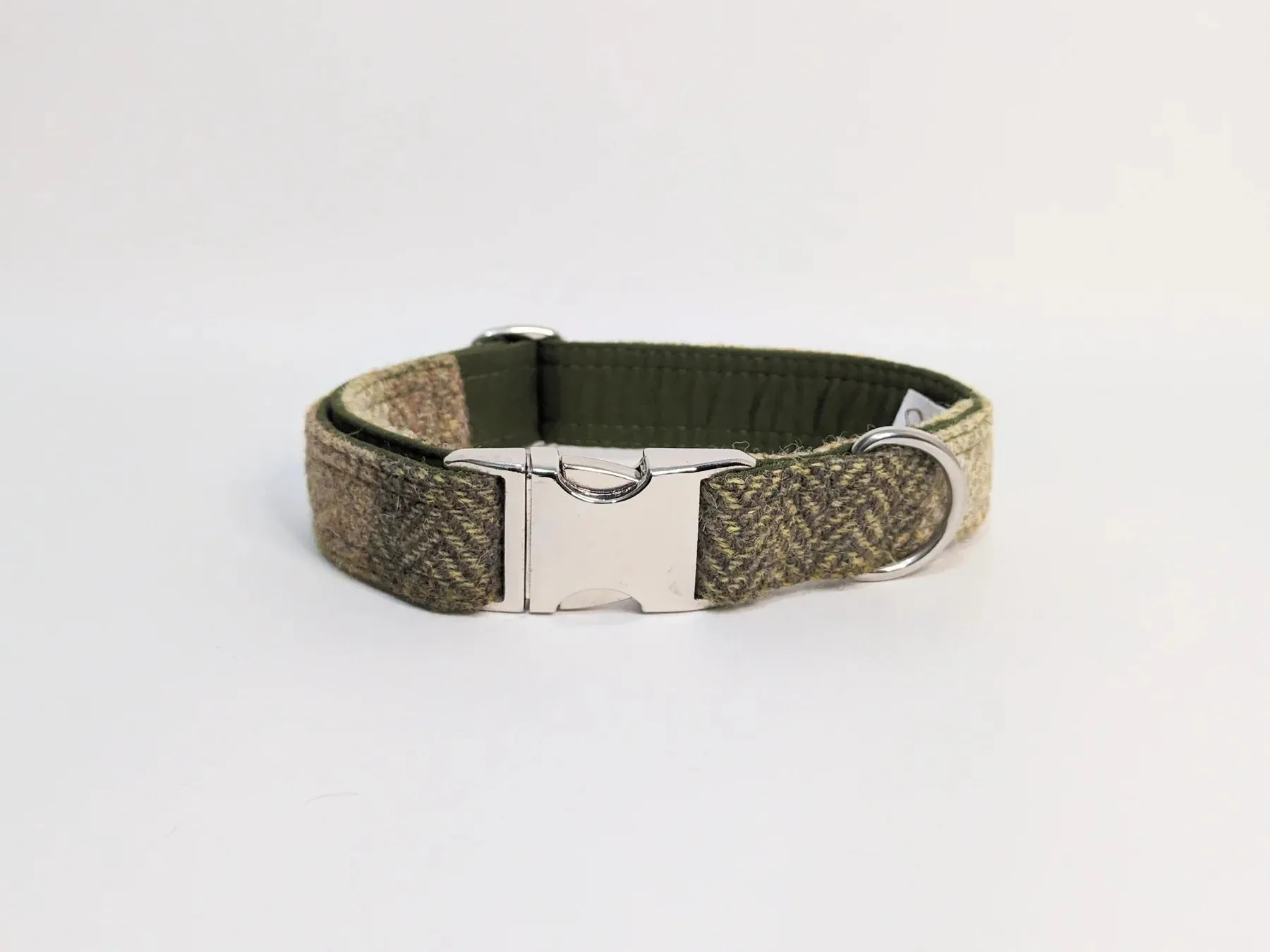 Harris Tweed Green Block Herringbone Dog Collar