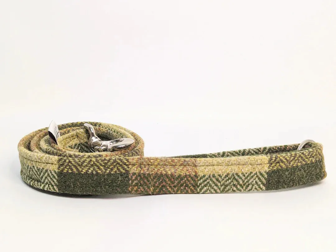 Harris Tweed Green Block Herringbone Dog Collar