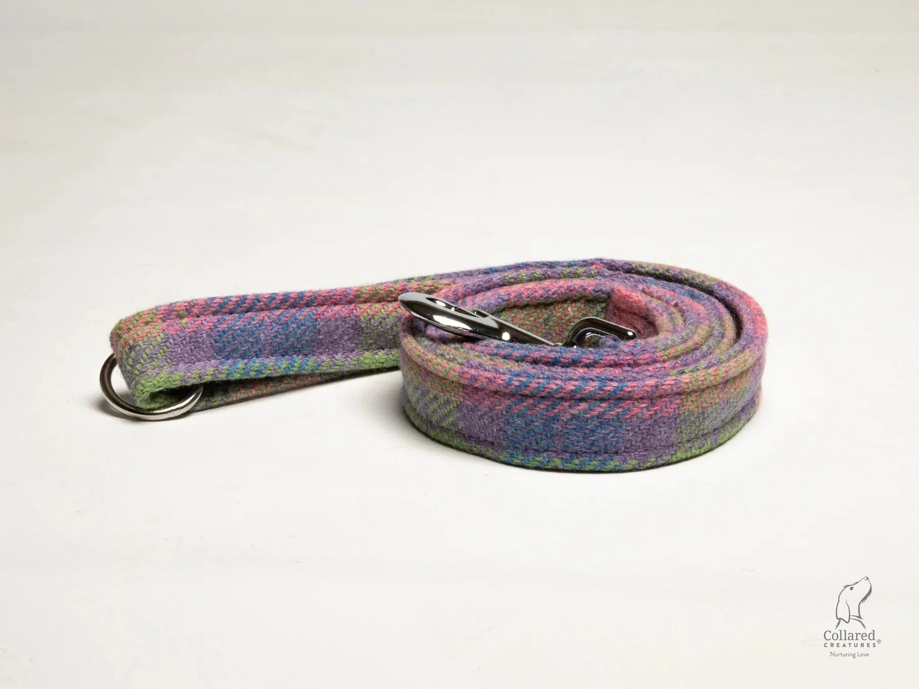 Harris Tweed Pink Check Hydrangea Luxury Dog Collar