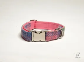 Harris Tweed Pink Check Hydrangea Luxury Dog Collar
