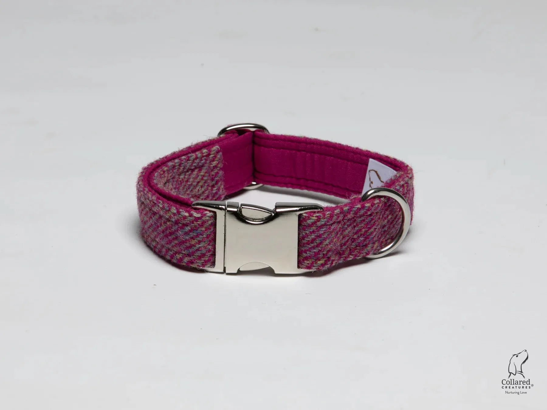 Harris Tweed Raspberry Ripple Herringbone Dog Collar