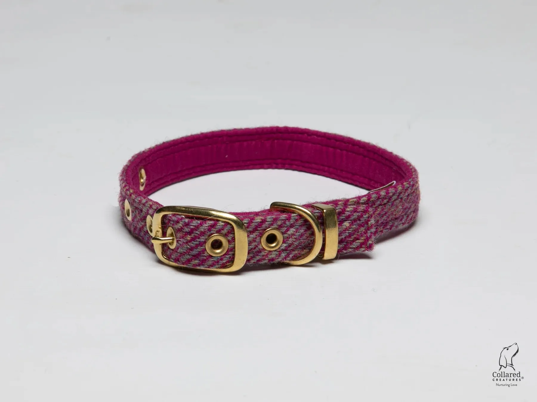 Harris Tweed Raspberry Ripple Herringbone Dog Collar
