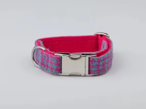 Harris Tweed Turquoise and Pink Houndstooth Dog Collar