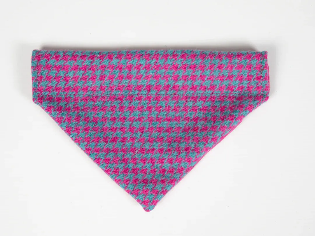 Harris Tweed Turquoise and Pink Houndstooth Dog Collar