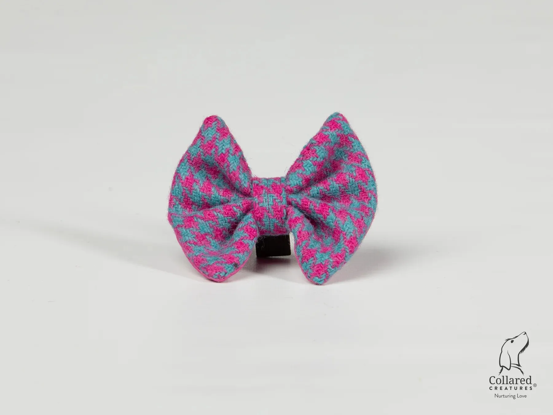 Harris Tweed Turquoise and Pink Houndstooth Dog Collar