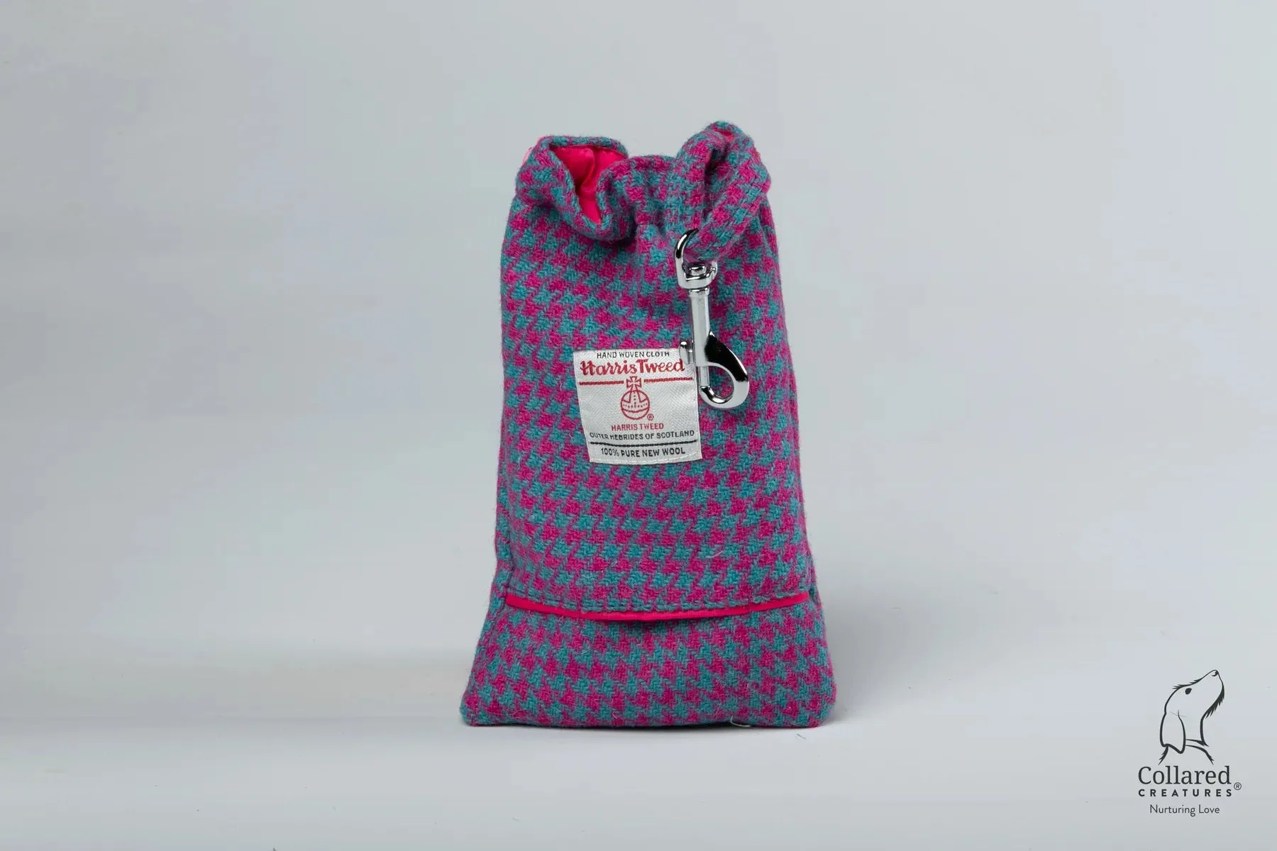 Harris Tweed Turquoise and Pink Houndstooth Dog Collar