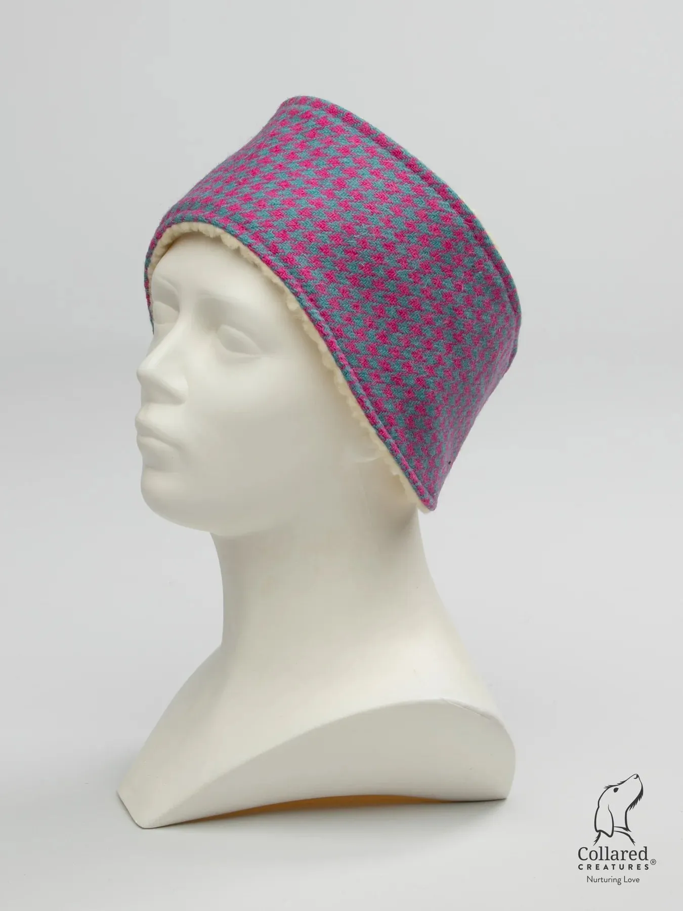 Harris Tweed Turquoise and Pink Houndstooth Dog Collar