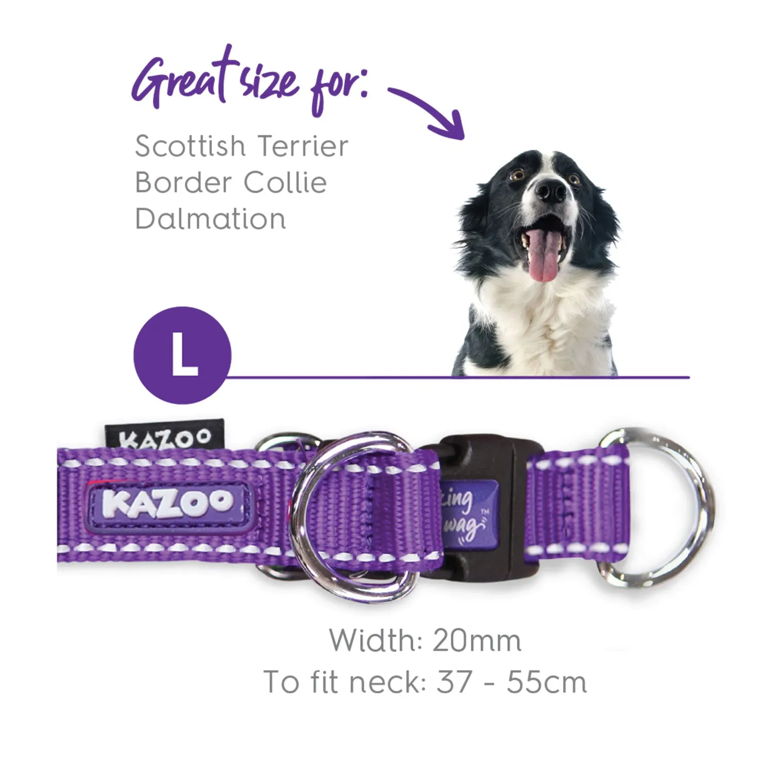 Kazoo Active Easy-Clip Adjustable Dog Collar Purple & Lime