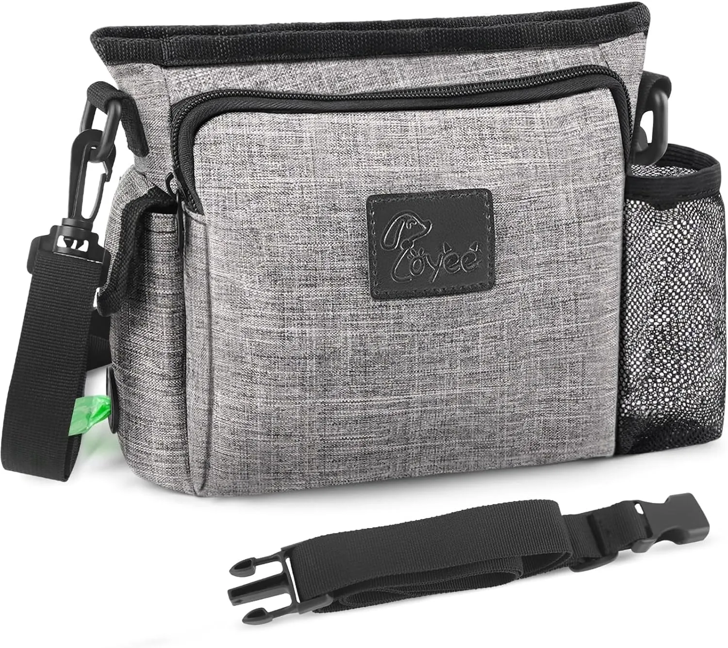 Large Dog Treat Pouch for Training with Magnetic Closure, Portable Dog Walking Fanny Pack Built-In Poop Bag Dispenser and Multiple Pockets, Includes Waist Belt Clip, Adjustable Shoulder Strap (Grey)