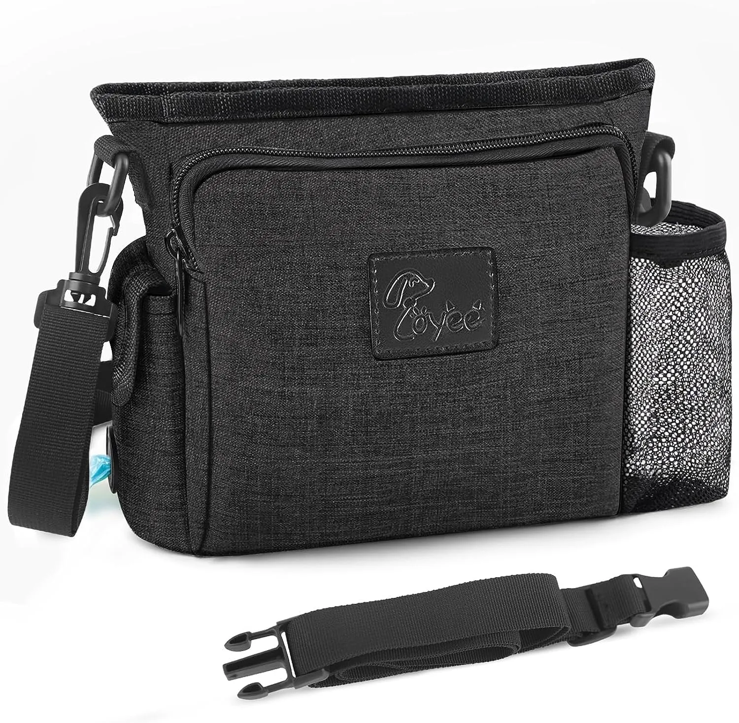 Large Dog Treat Pouch for Training with Magnetic Closure, Portable Dog Walking Fanny Pack Built-In Poop Bag Dispenser and Multiple Pockets, Includes Waist Belt Clip, Adjustable Shoulder Strap (Grey)