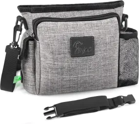 Large Dog Treat Pouch for Training with Magnetic Closure, Portable Dog Walking Fanny Pack Built-In Poop Bag Dispenser and Multiple Pockets, Includes Waist Belt Clip, Adjustable Shoulder Strap (Grey)