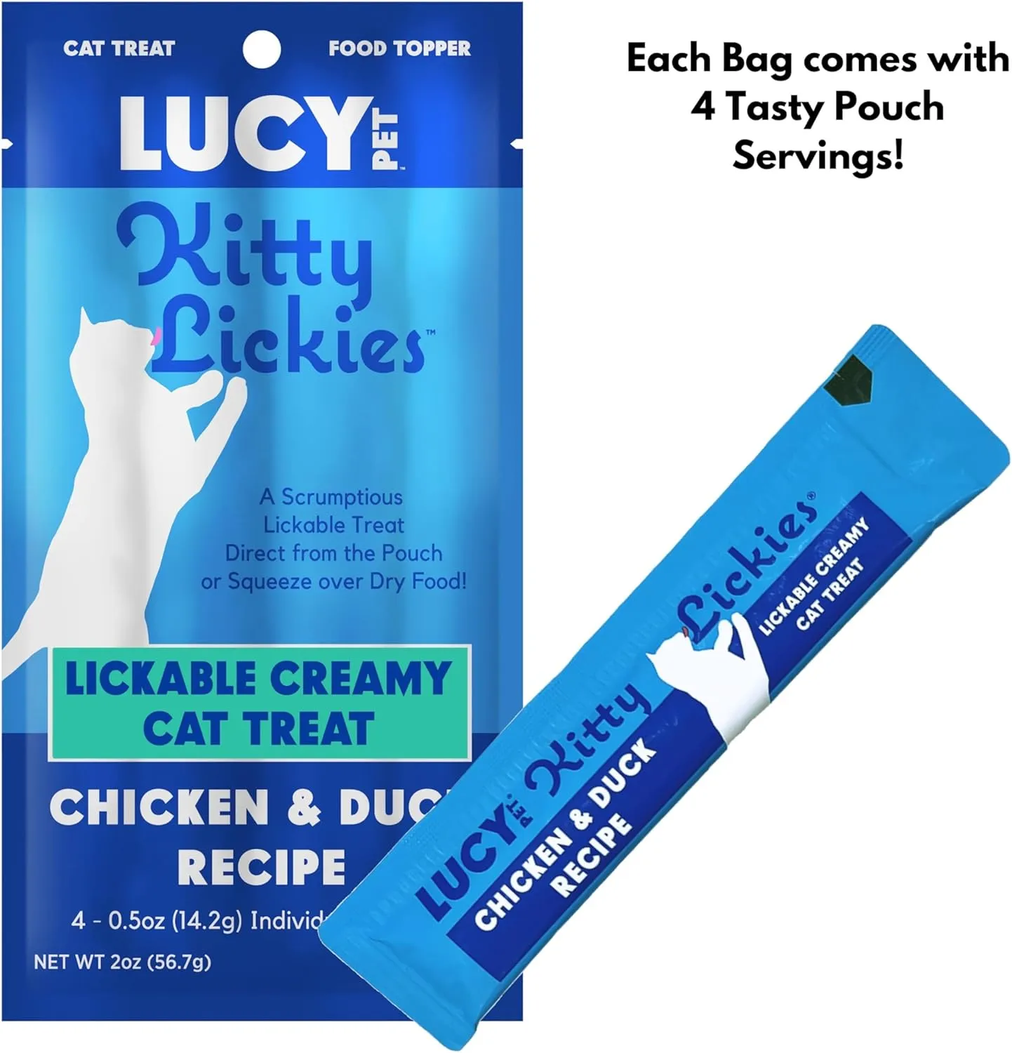 Lucy Pet Products Kitty Lickies Chicken & Duck Recipe Licakble Creamy Cat Treat, 2-oz
