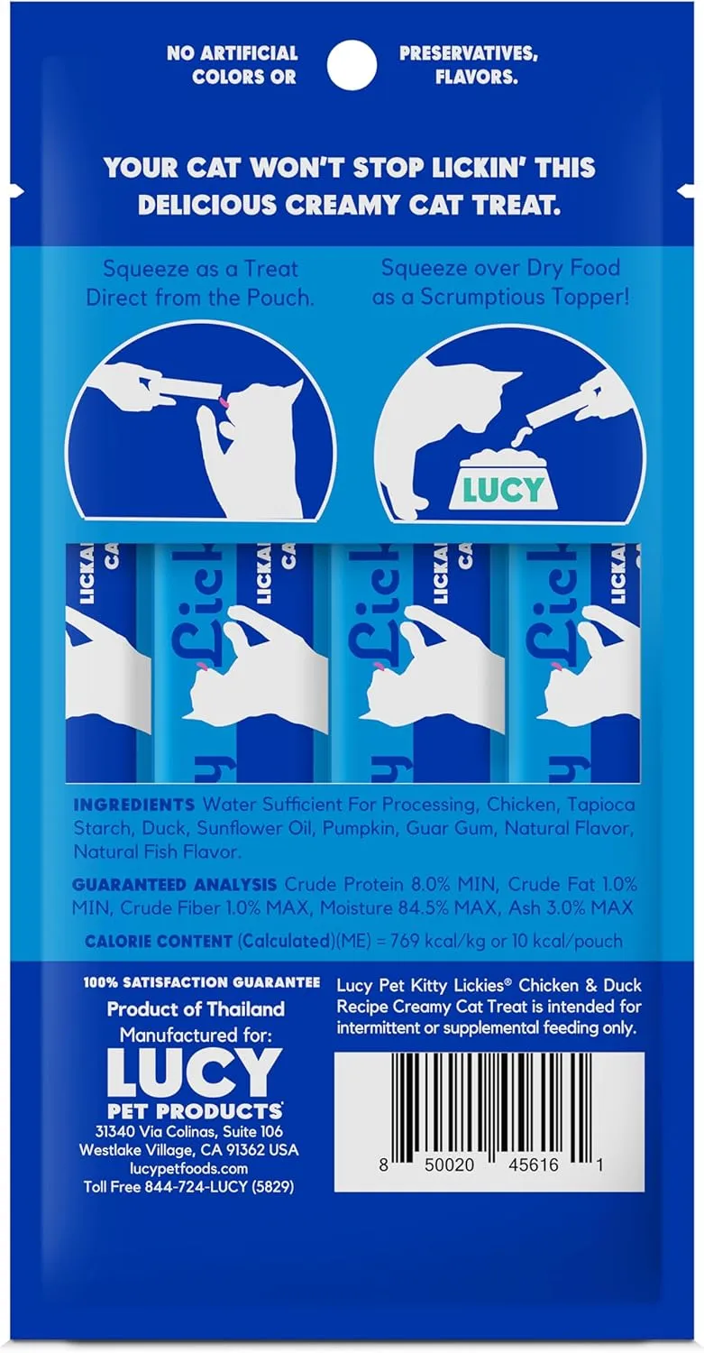 Lucy Pet Products Kitty Lickies Chicken & Duck Recipe Licakble Creamy Cat Treat, 2-oz