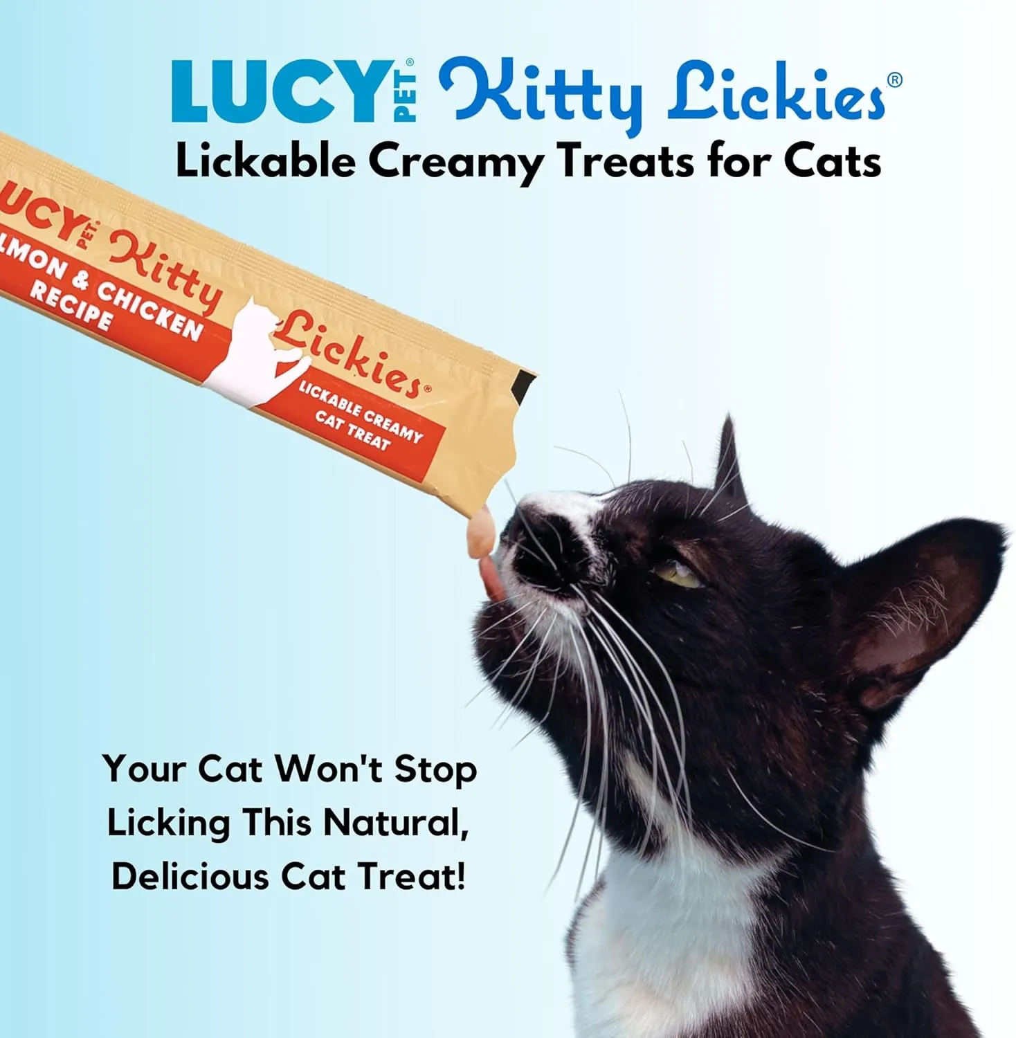 Lucy Pet Products Kitty Lickies Salmon & Chicken Recipe Licakble Creamy Cat Treat, 2-oz