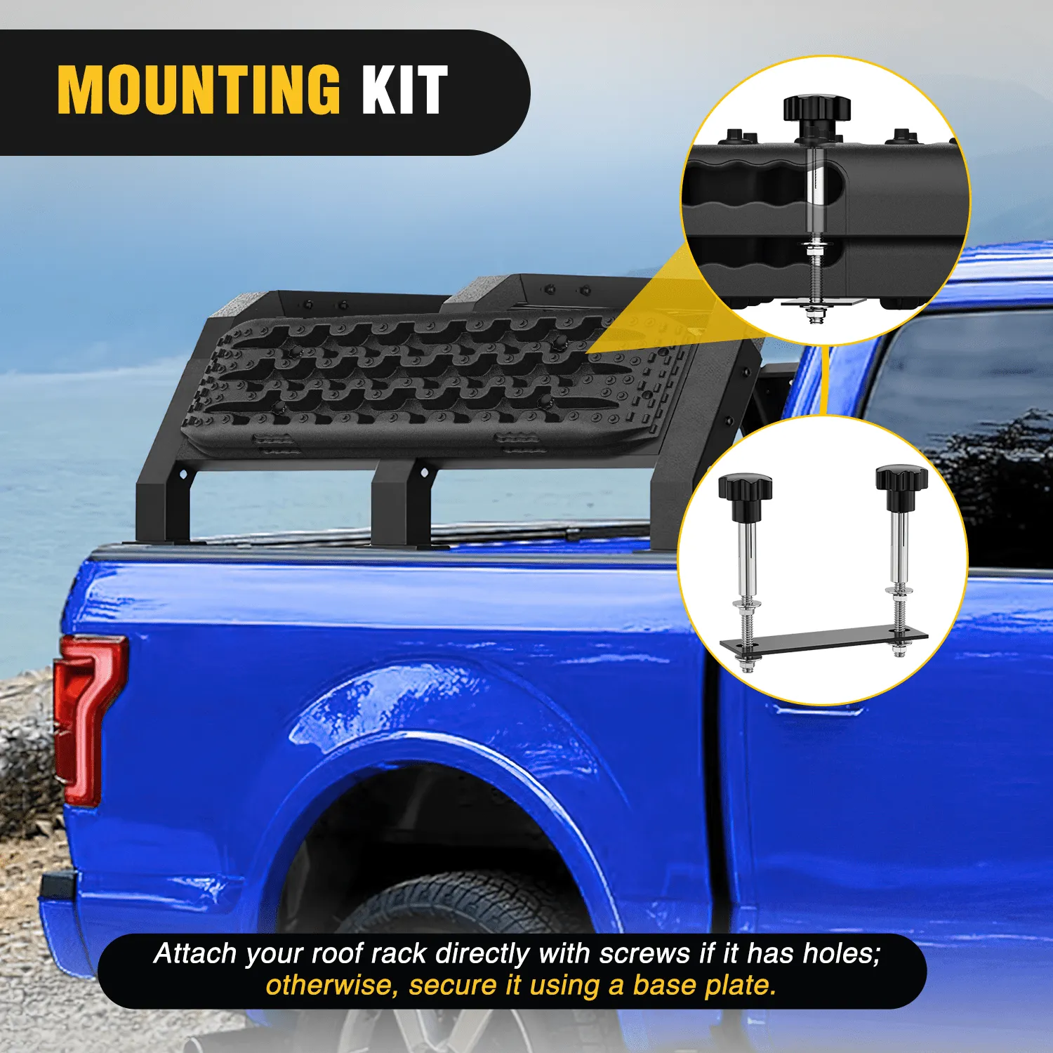 Off-Road Recovery Traction Boards For 4WD 4X4 with 2PCS Mounting kit Zipper Bag 2 leashes (Black)