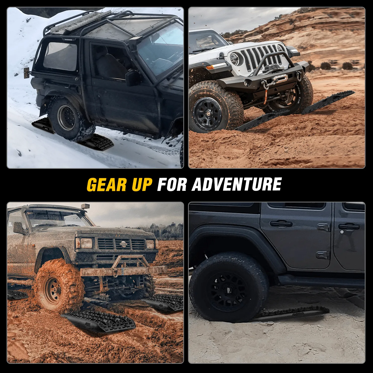 Off-Road Recovery Traction Boards For 4WD 4X4 with 2PCS Mounting kit Zipper Bag 2 leashes (Black)