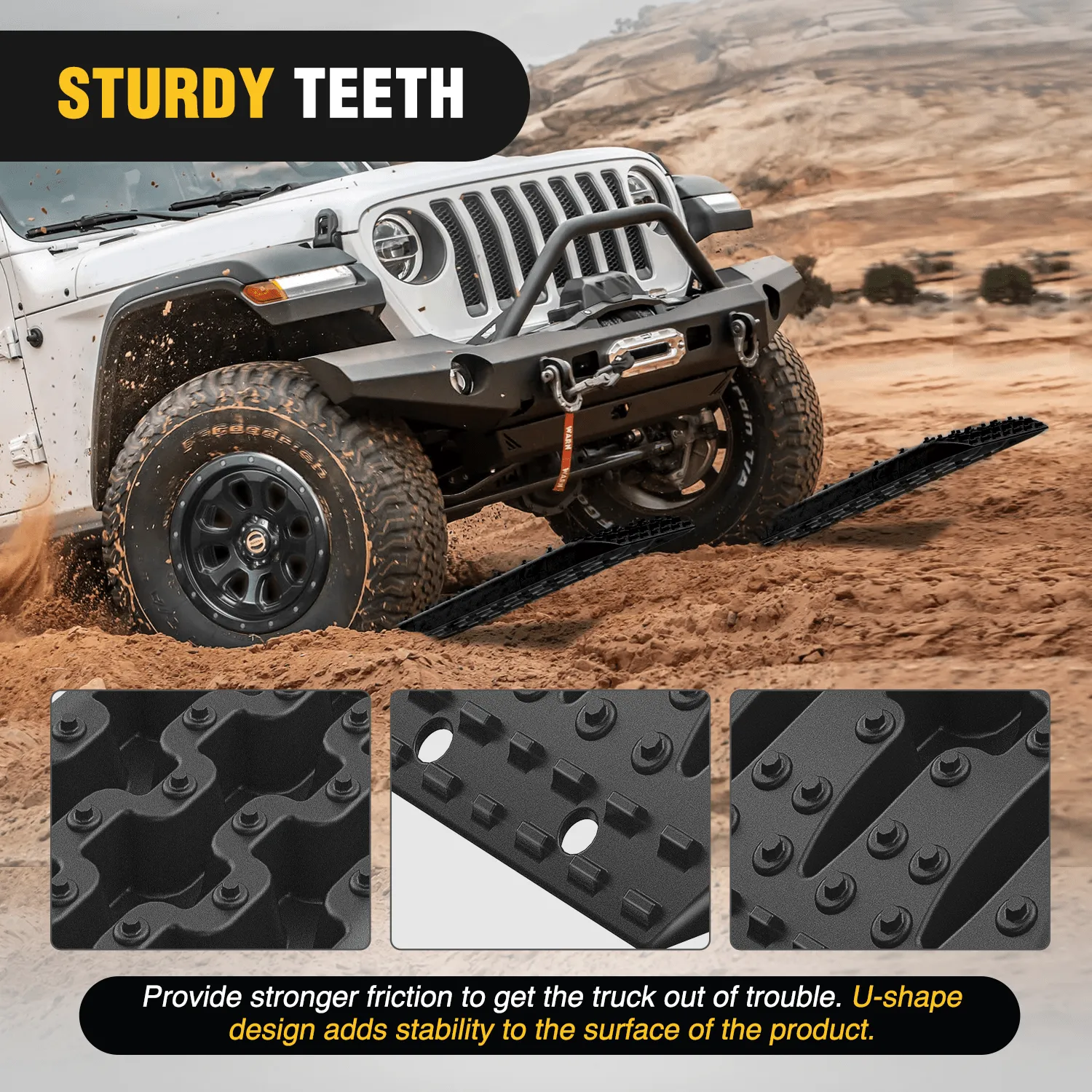Off-Road Recovery Traction Boards For 4WD 4X4 with 2PCS Mounting kit Zipper Bag 2 leashes (Black)