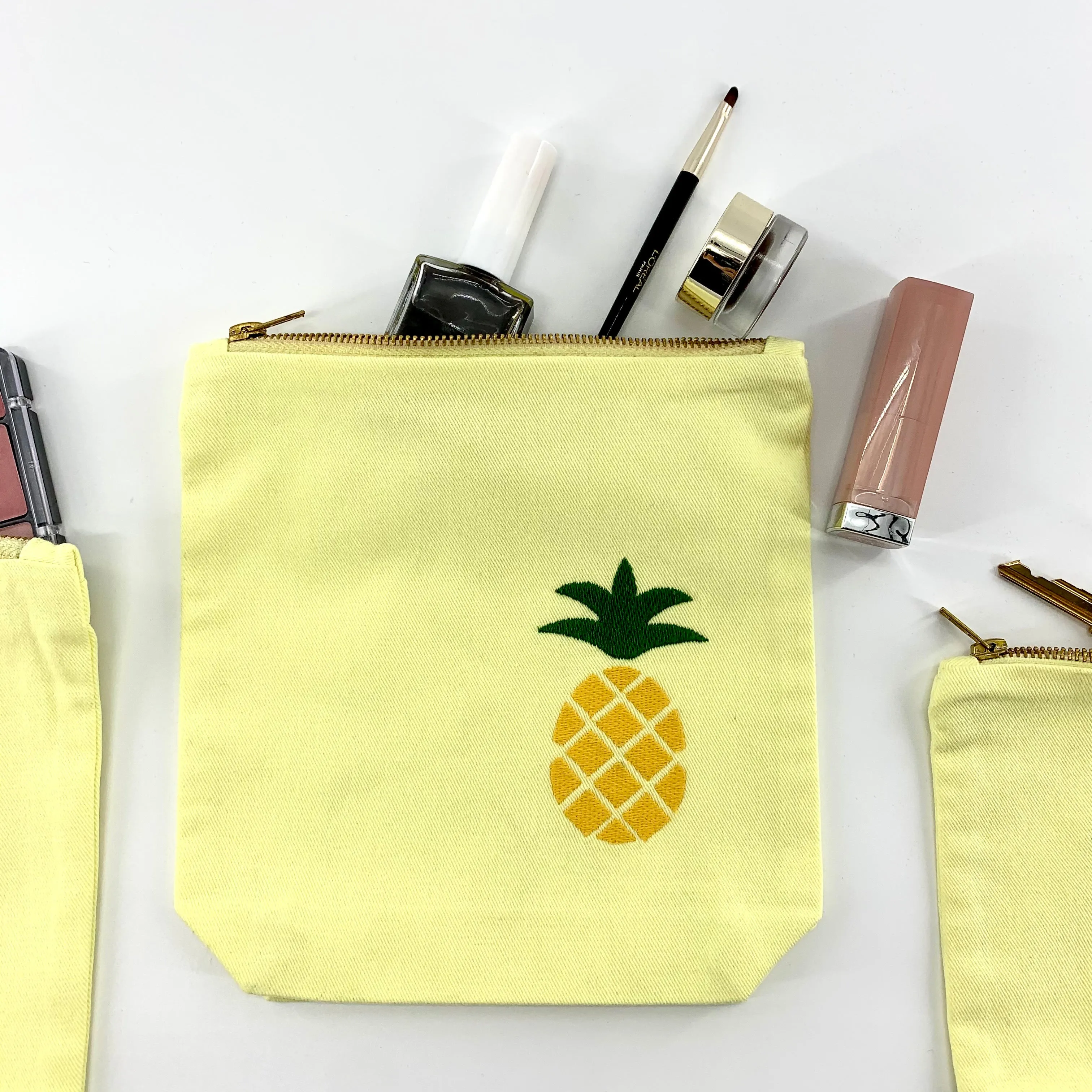 Pineapple Collection; Embroidered Pouches LEMON - SET OF 3