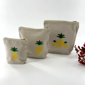 Pineapple Collection; Embroidered Pouches TAN - SET OF 3
