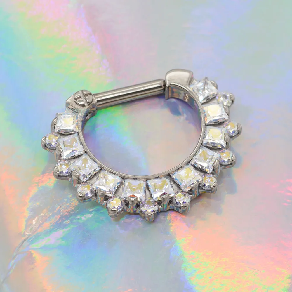 "Dione" Clicker #36 with Princess-Cut & Round Faceted Gems - 16 ga. - 1/4" post