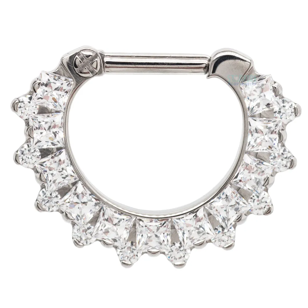 "Dione" Clicker #36 with Princess-Cut & Round Faceted Gems - 16 ga. - 1/4" post