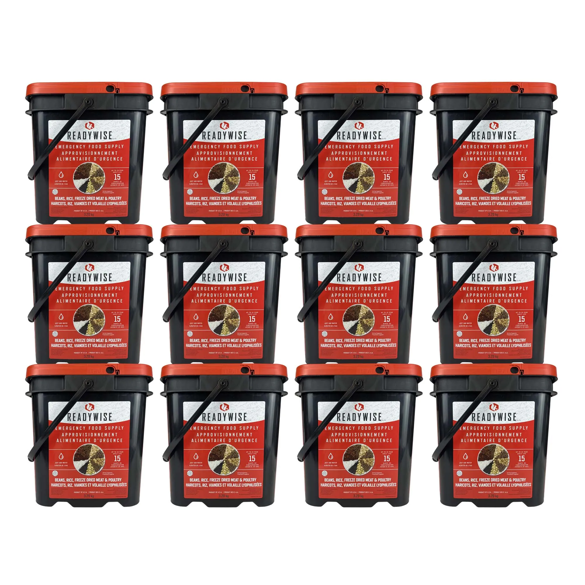 ReadyWise Emergency Freeze Dried Meats and Beans   Rice, 12 Buckets Combo