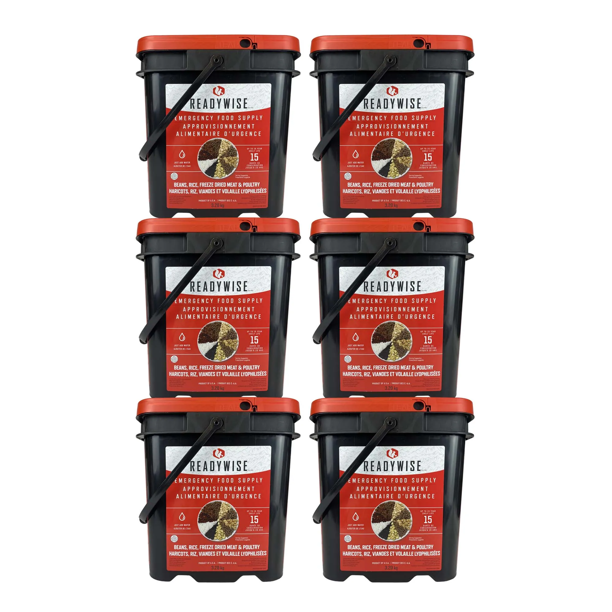 ReadyWise Emergency Freeze Dried Meats and Beans   Rice, 6 Buckets Combo