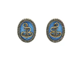Russian Blue Enamel and Diamond Cufflinks in 14K Rose Gold