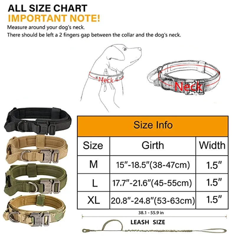 Tactical Dog Collar and Leash Set - Adjustable Military Pet Collar for Medium and Large Dogs, Ideal for German Shepherd Training