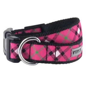 The Worthy Dog Bias Plaid Hot PInk Dog Collar