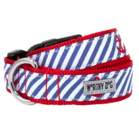 The Worthy Dog Navy Stripe Anchor Dog Collar