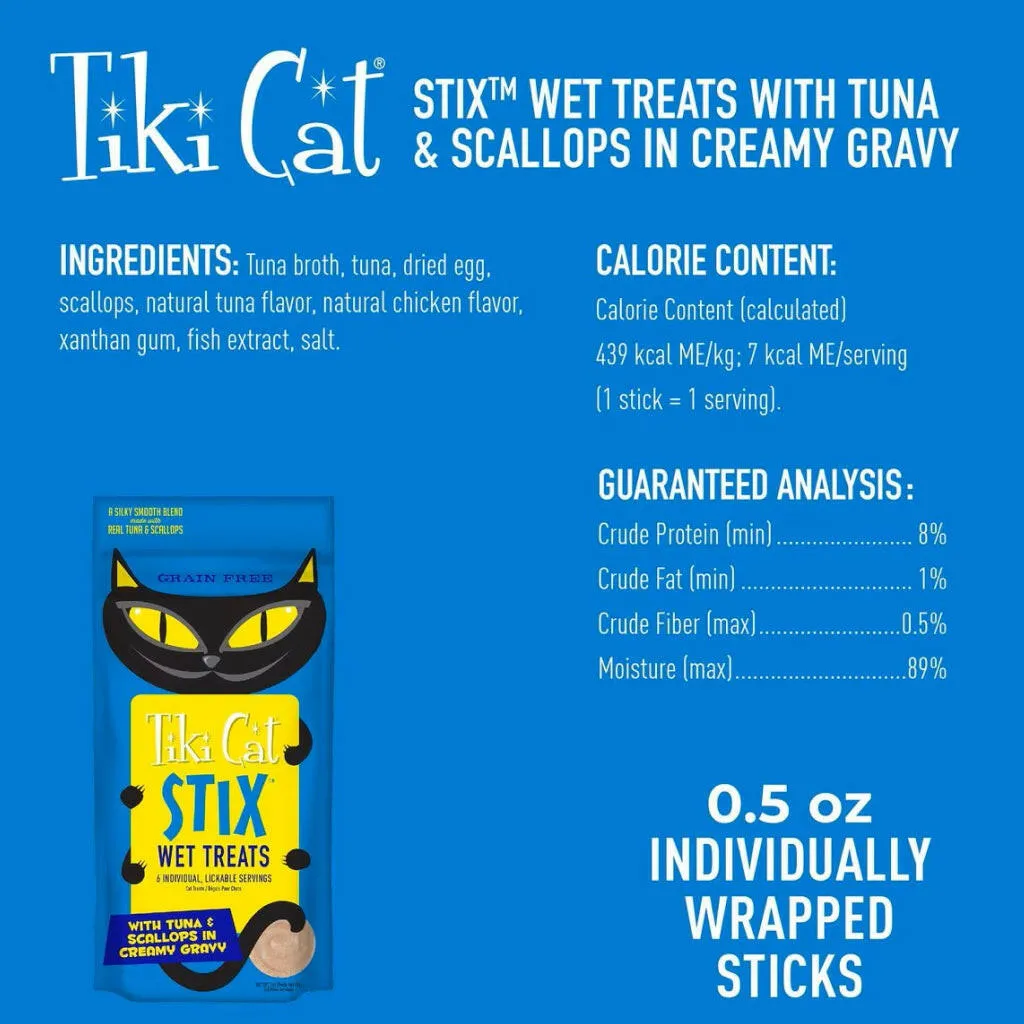 Tiki Cat Stix Tuna & Scallops in Creamy Gravy Grain-Free Wet Treat For Cat (0.5 oz x 6 tubes)
