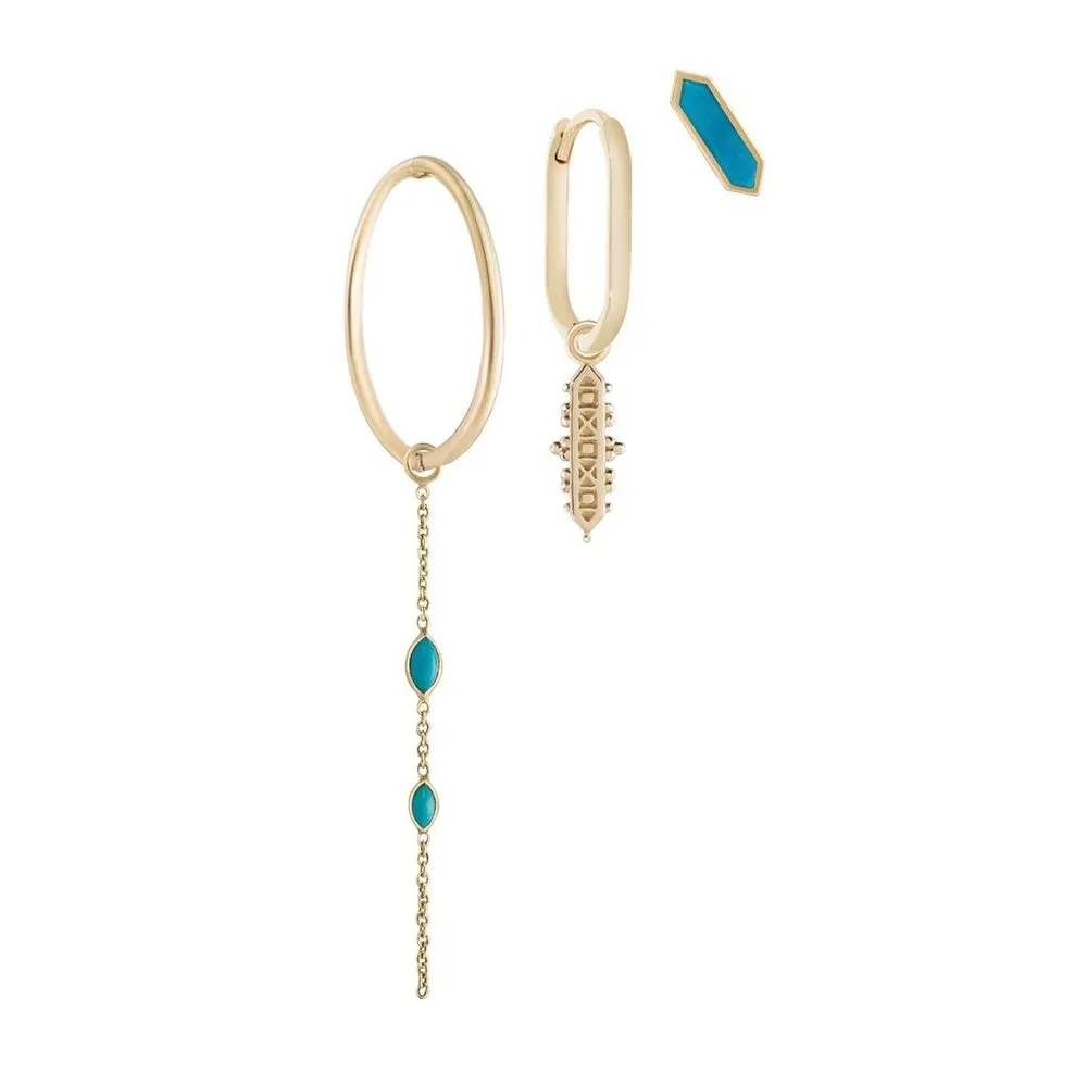 Turquoise Double Marquise Chain Plaque - Gold - CH-DBL-MQ-TUR
