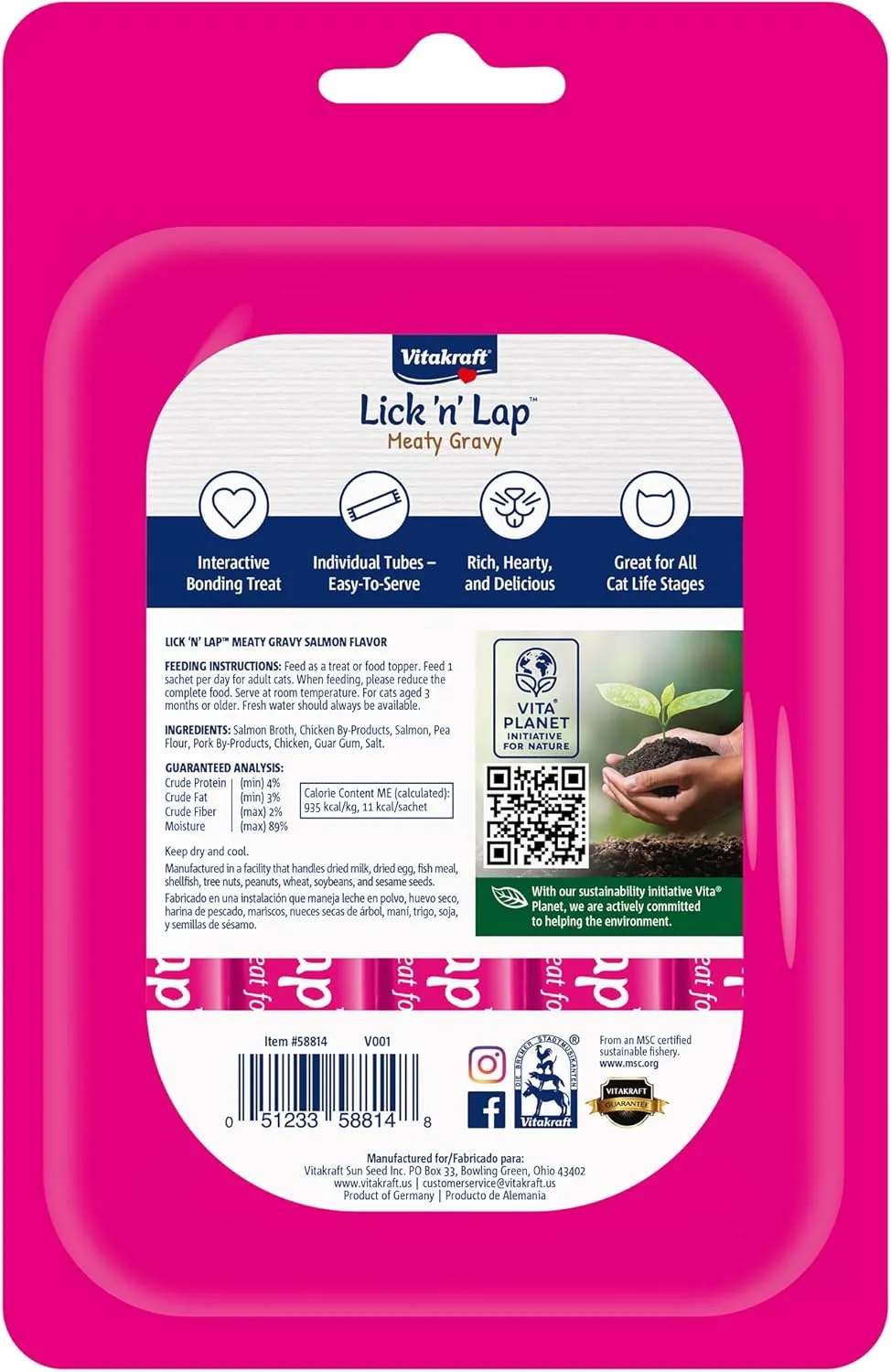 Vitakraft Lick 'n' Lap Snack Salmon Flavor Creamy Treat for Cats, 2.1-oz (5-pack)